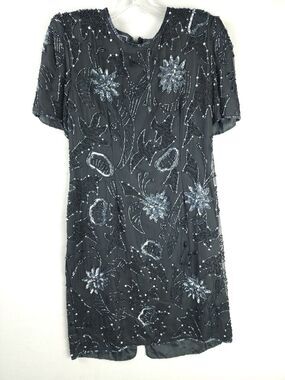 Robert Anthony Sequined Beaded Lined 100% Silk Dress Petite 12